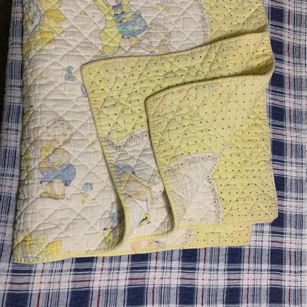 Vintage Baby Blanket Quilted Drummer Boy Sunshine Yellow Blue MCM